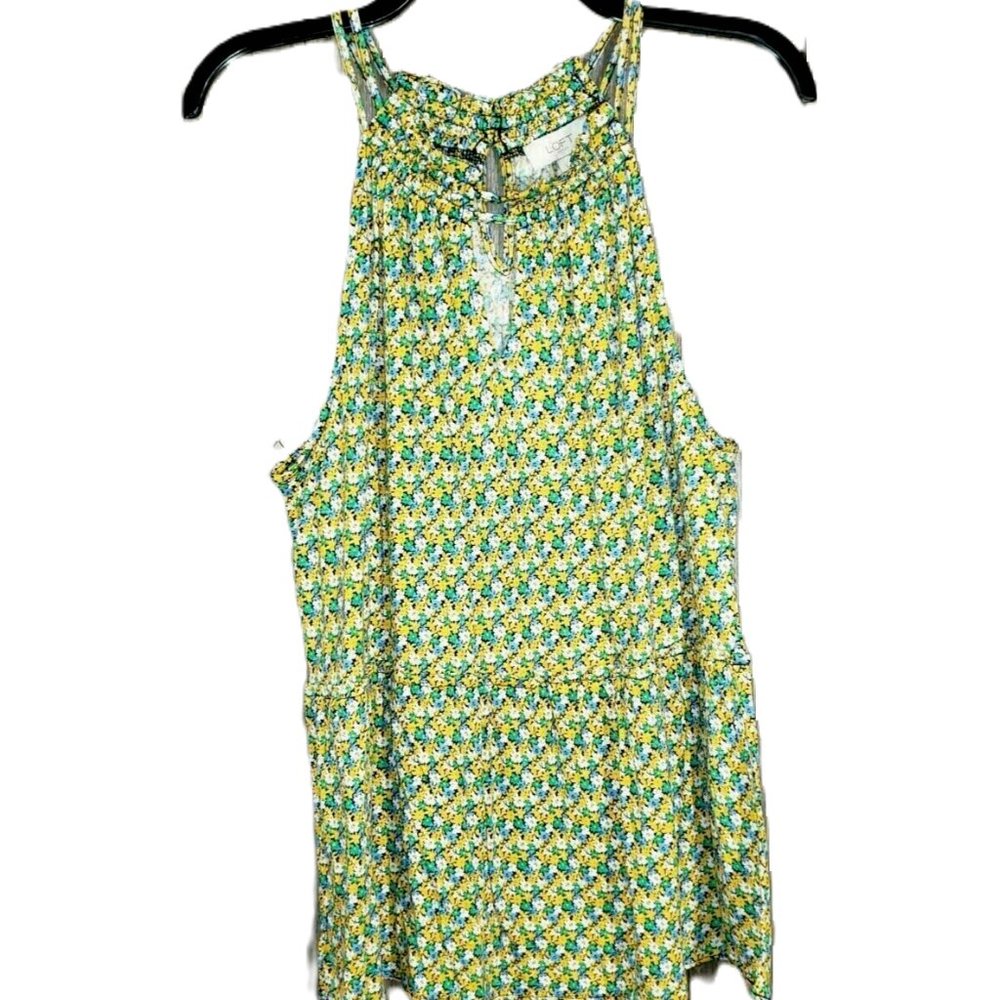 NEW Loft Outlet L Black Floral Peplum Tank Top